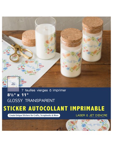 sticker autocollant imprimable transparent 21,59 x 27,94cm