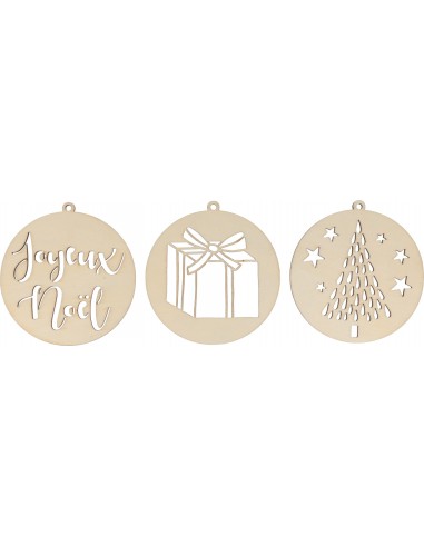 3 médaillons Noël en bois - 10cm de diamètre