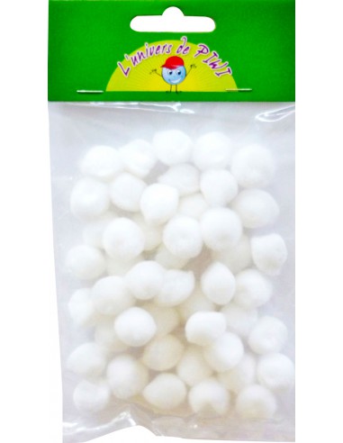 45 POMPONS BLANCS - Ø15 MM - ACRYLIQUE